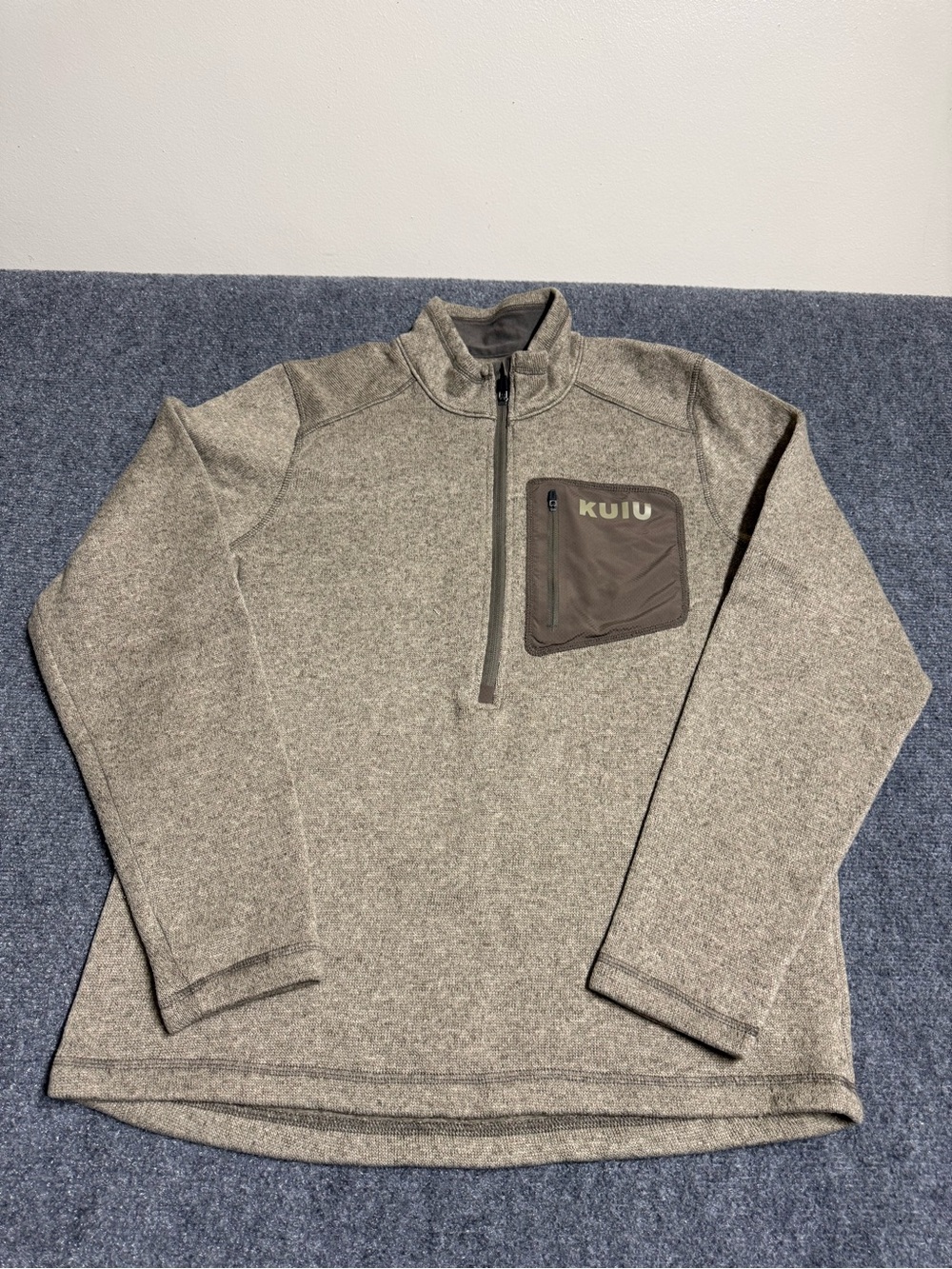 KUIU Heather Gray Half-Zip Pullover with Dark Chest Pocket